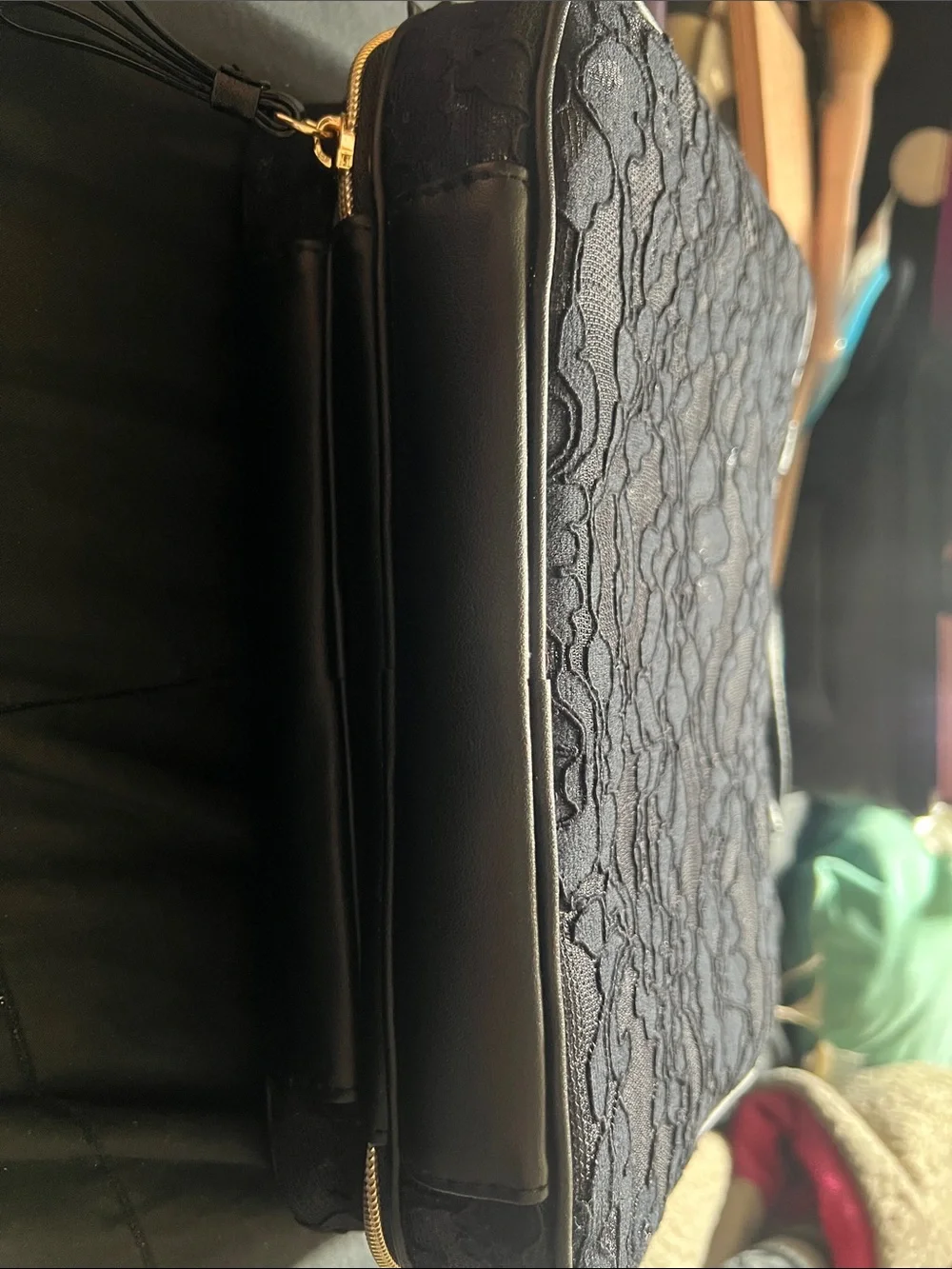 Victoria's Secret Black Lace Cosmetics Bag with Gold Logo Accent